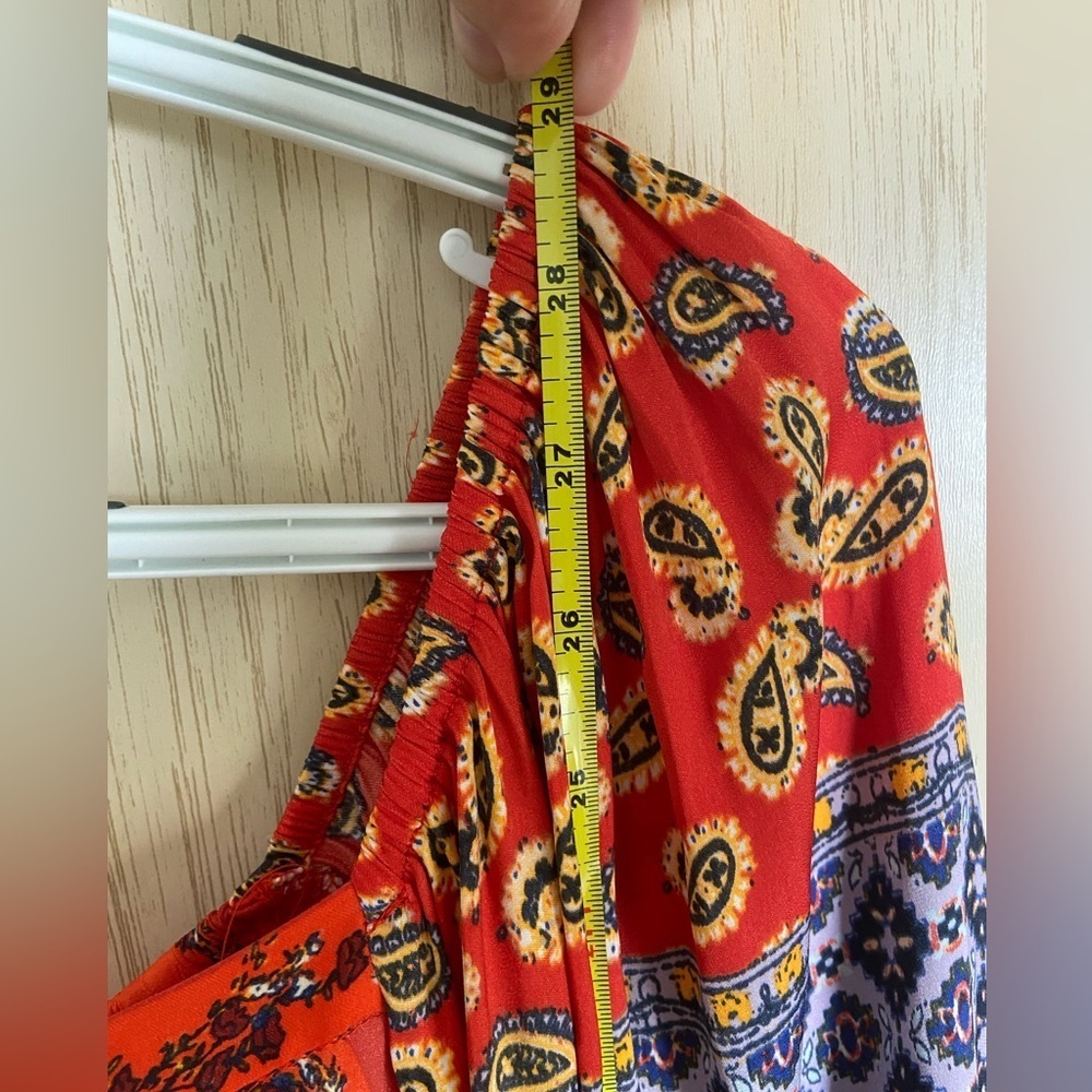 FREE PEOPLE Positano Printed Blouse in Red Orange Floral Sz Large - Picture 9 of 12